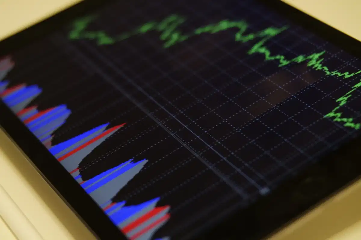 Um tablet apresenta os gráficos extraídos de um relatório de business intelligence.